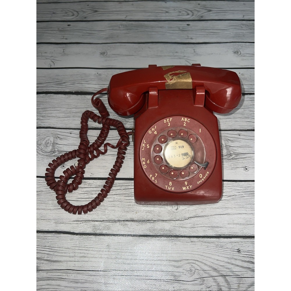 Vintage 1977 Red Phone Rotary Dial, With original Red Cord, Untested